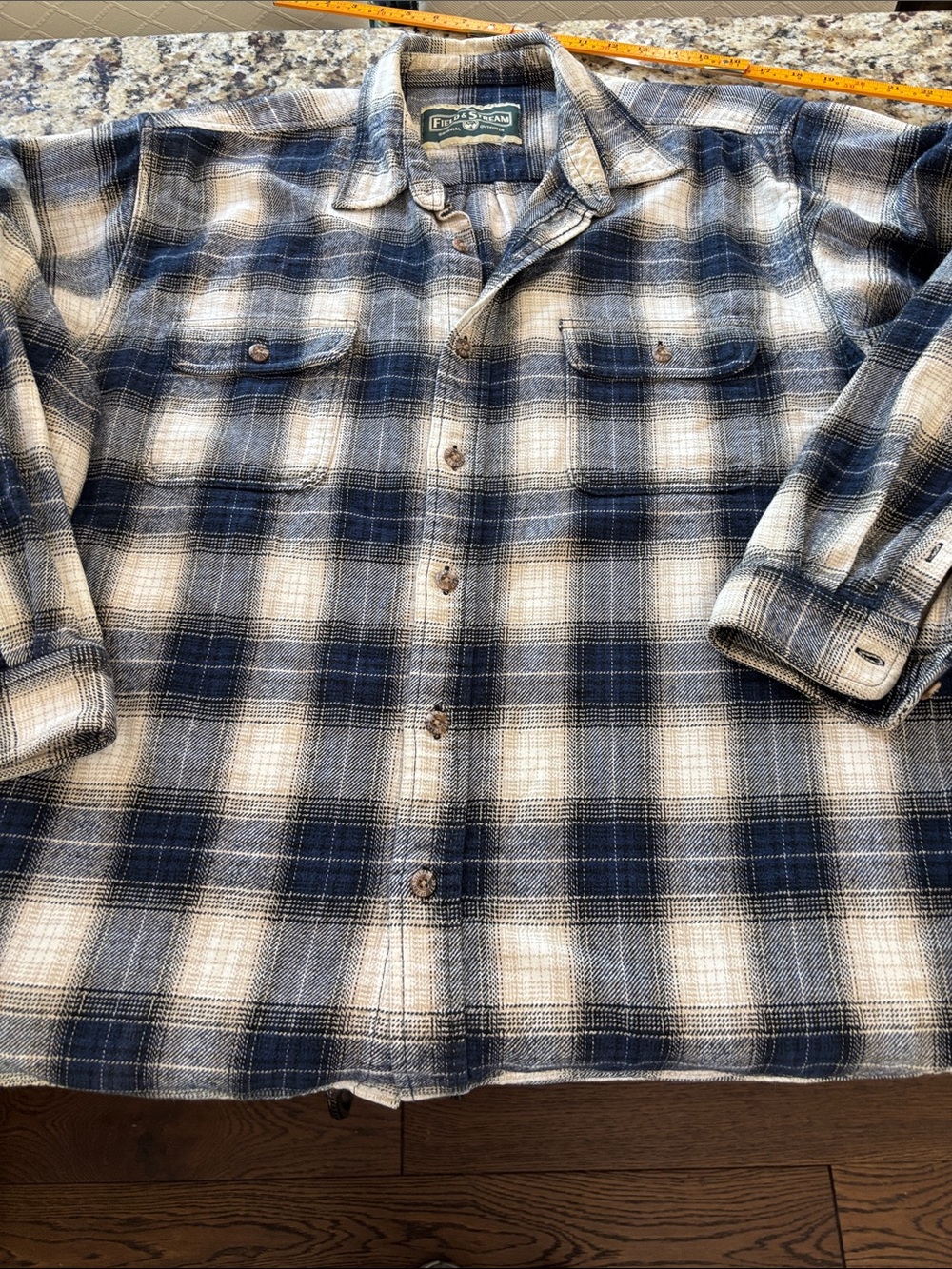 Filson Navy and White Plaid Button-Down Shirt